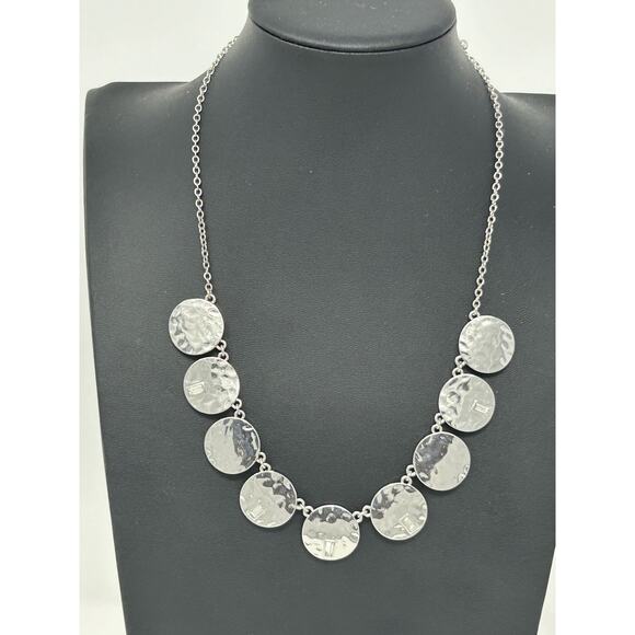 NWT Bancroft Silver Tone Disc Necklace with Clear Stones - Picture 1 of 8